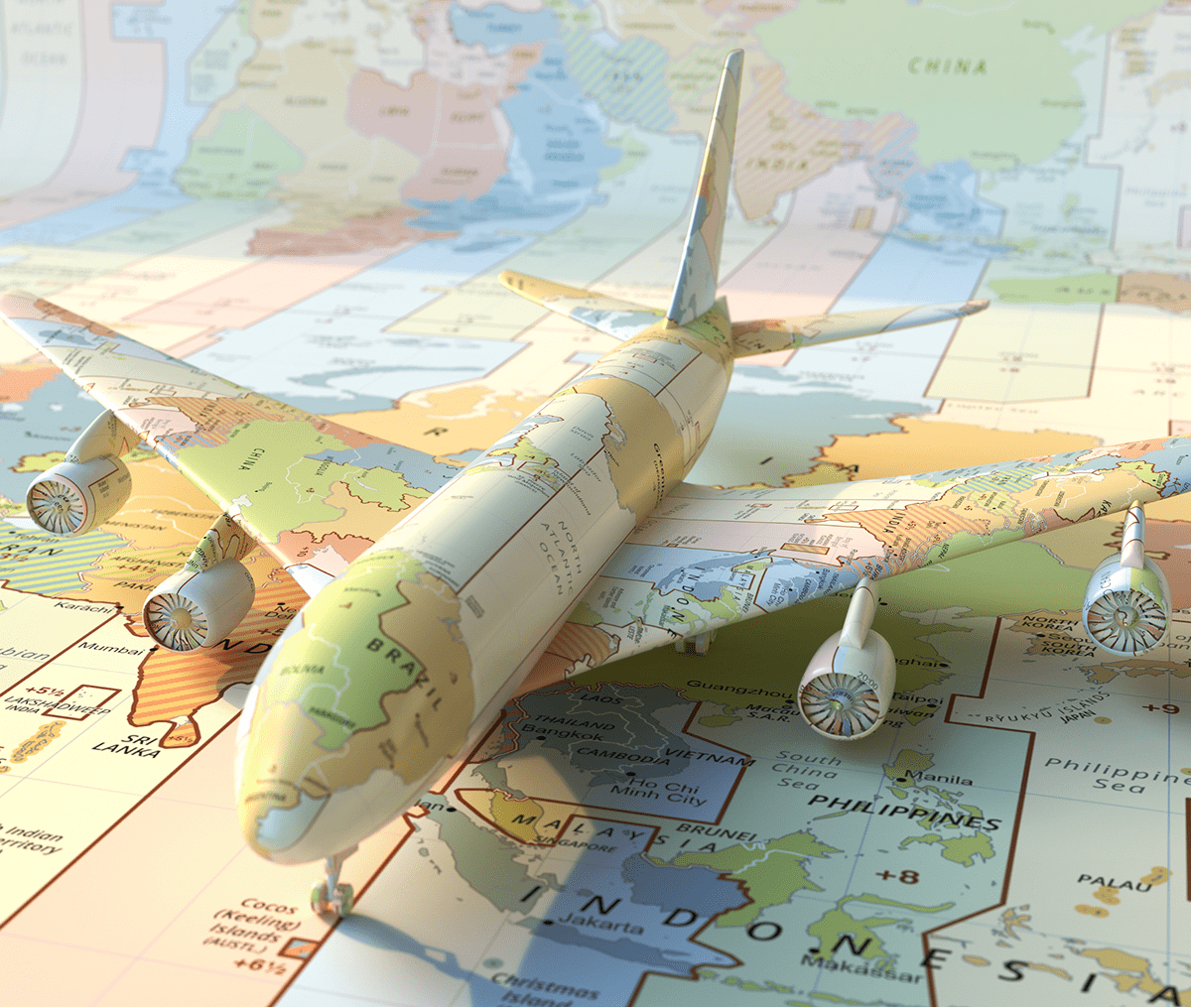 Aircraft positioned on global map
