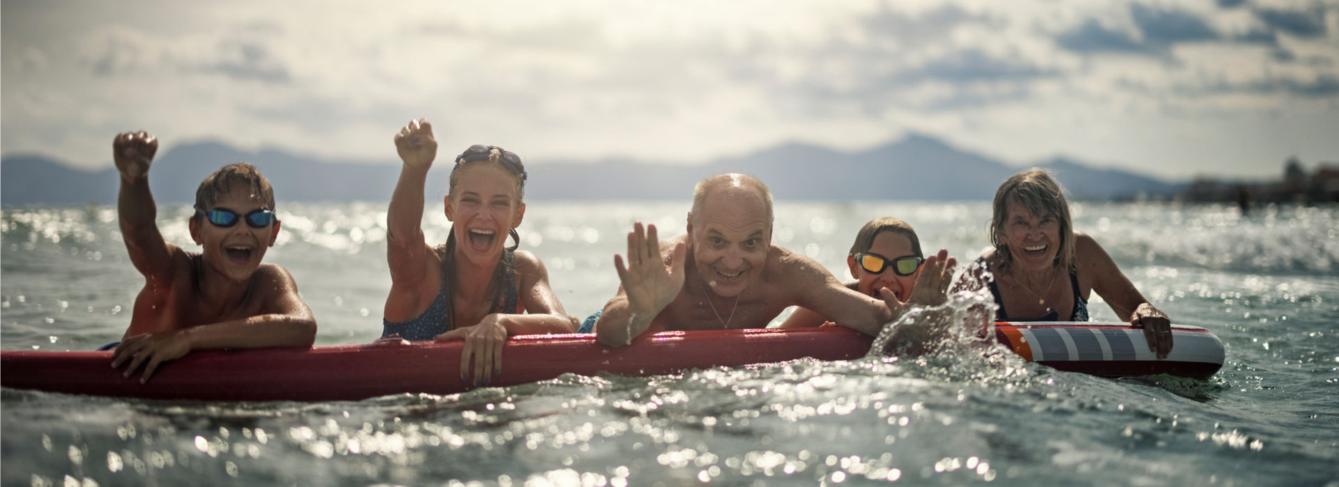 Group having fun in the sea