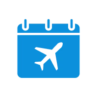 Airplane on blue calendar icon